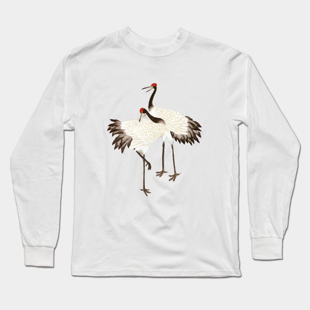 Dancing Cranes Symbols of Beauty and Longevity Long Sleeve T-Shirt by LGull2018